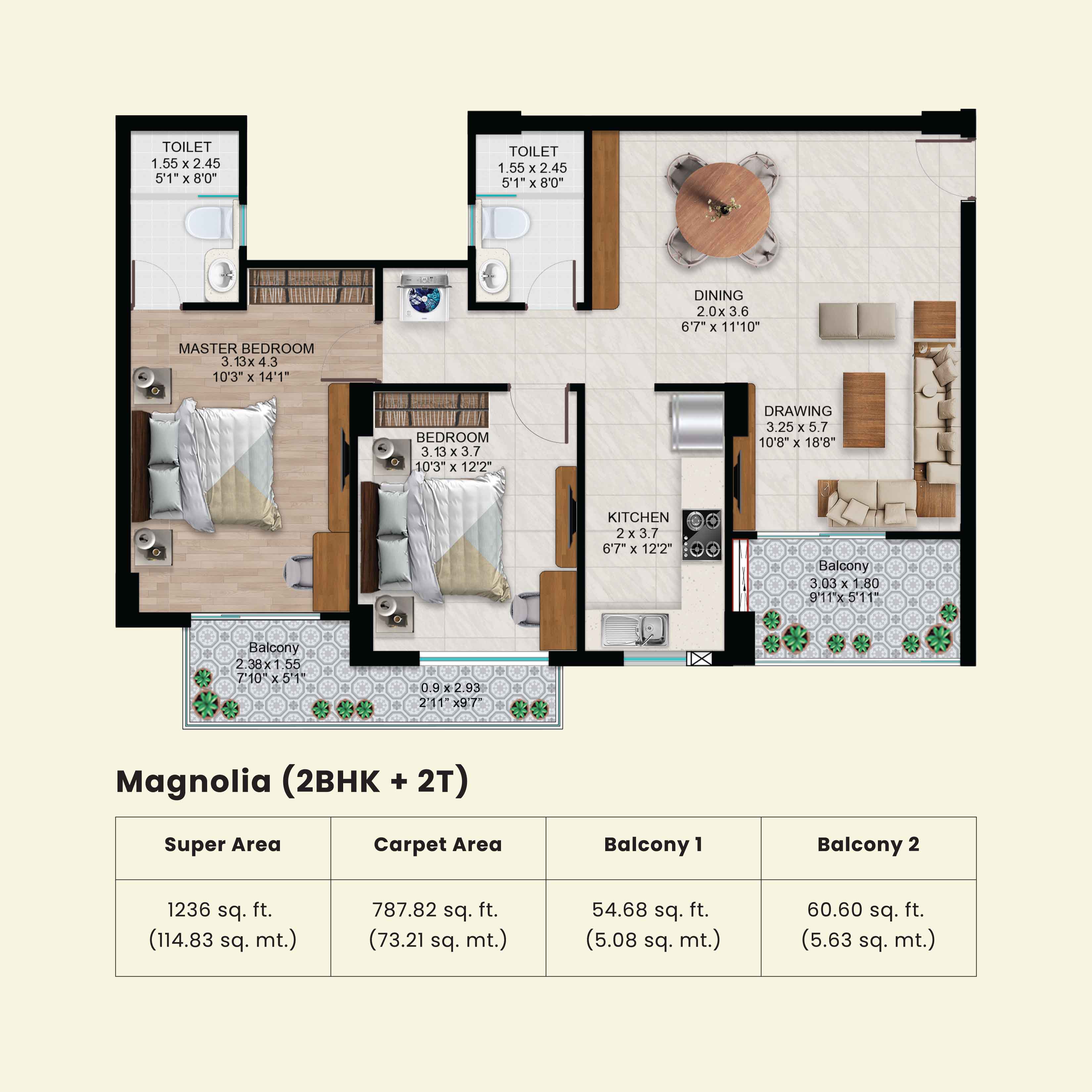 2 BHK +2T