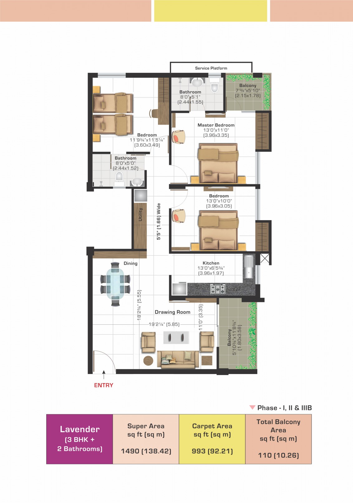 3bhk + 3b